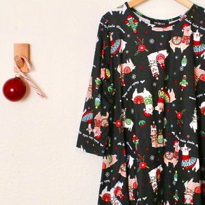 Girls L Llama Print Knit Holiday Dress